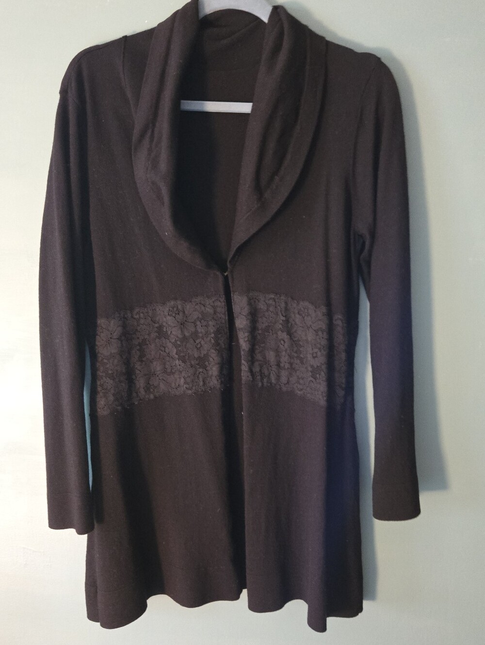 Garcia Rhina long black sweater cardigan with lace waist detail